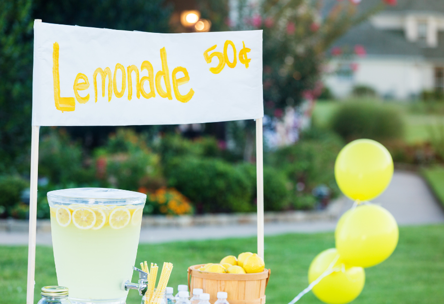 Lemonade stand on a warm summer day.